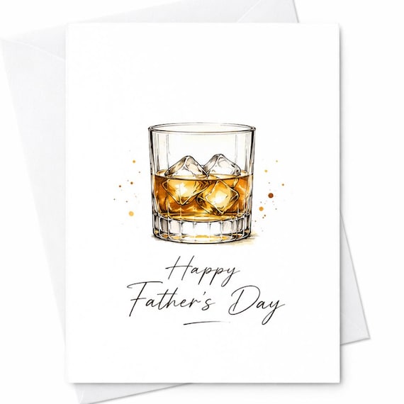 Happy Father's Day Whiskey Glass Father's Day Card For Dad Husband Grandpa From Daughter Son Minimal Bourbon Drink Lover Gift C1529