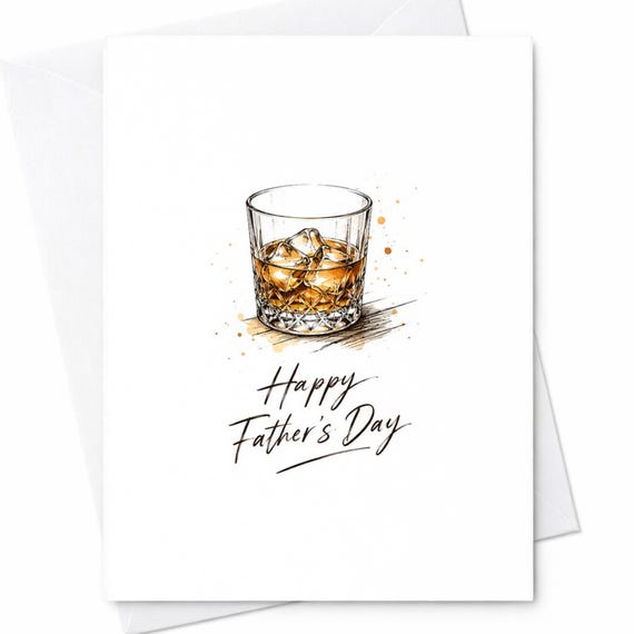 Happy Father's Day Whiskey Glass Father's Day Card For Dad Husband Grandpa From Daughter Son Minimal Bourbon Drink Lover C1530