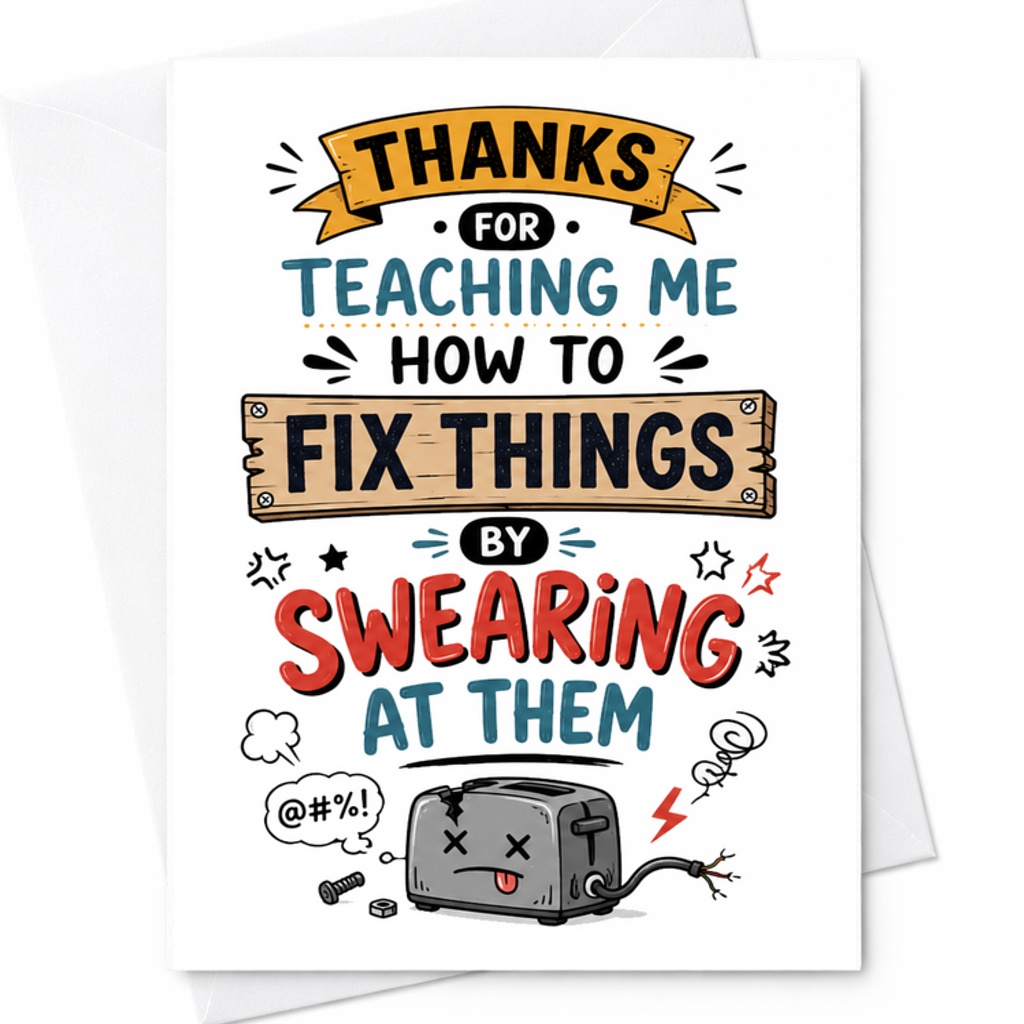 Thanks For Teaching Me How To Fix Things By Swearing At Them Funny Father's Day Card For Dad Handy Dad Repair Humor C1544