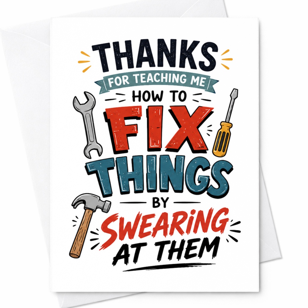 Thanks For Teaching Me How To Fix Things By Swearing At Them Funny Father's Day Card For Dad Handy Dad Tool Humor Joke C1545