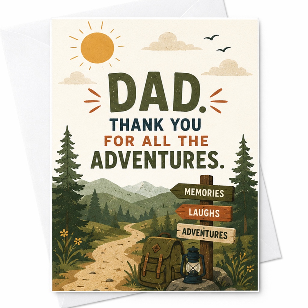 Dad Thank You For All The Adventures Father's Day Card Camping Dad Card From Daughter Son Kids Outdoorsy Gift Dad C1558