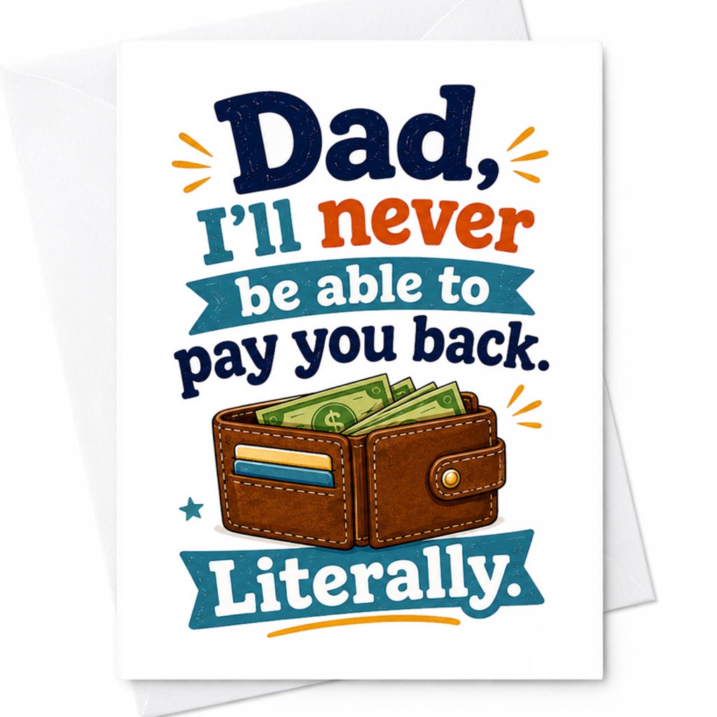 Dad I’ll Never Be Able To Pay You Back Literally Funny Fathers Day Card From Son Daughter Kids Wallet Joke C1563