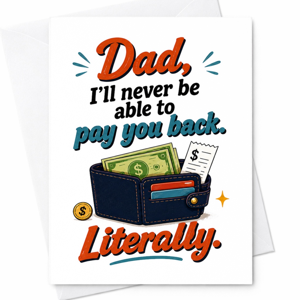 Dad I’ll Never Be Able To Pay You Back Literally Funny Fathers Day Card From Son Daughter Kids Wallet C1564