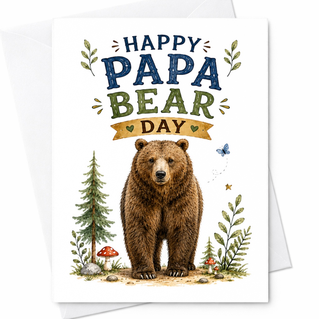 Happy Papa Bear Day Fathers Day Card Bear Dad Card Woodland Fathers Day Card Funny Papa Bear Gift C1571