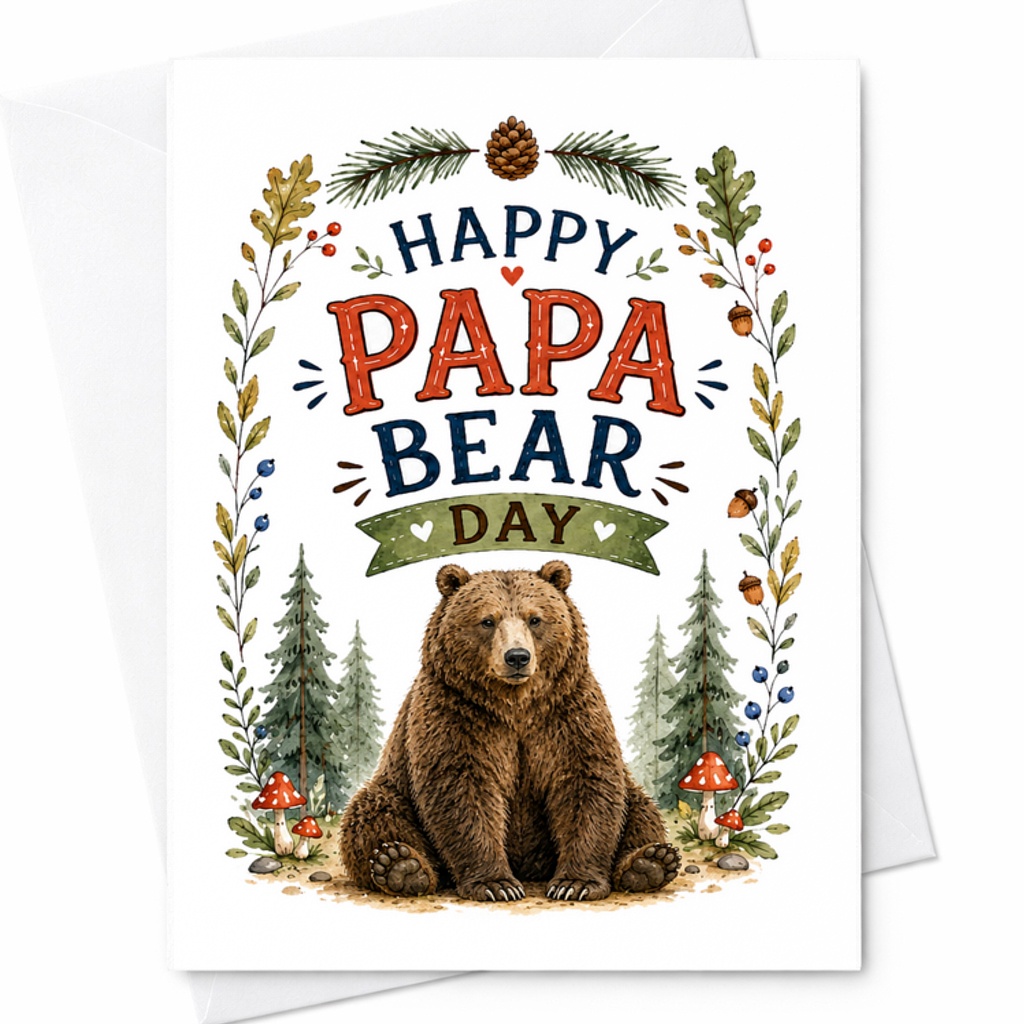 Happy Papa Bear Day Fathers Day Card Bear Dad Card Woodland Fathers Day Card Funny Papa Bear C1572