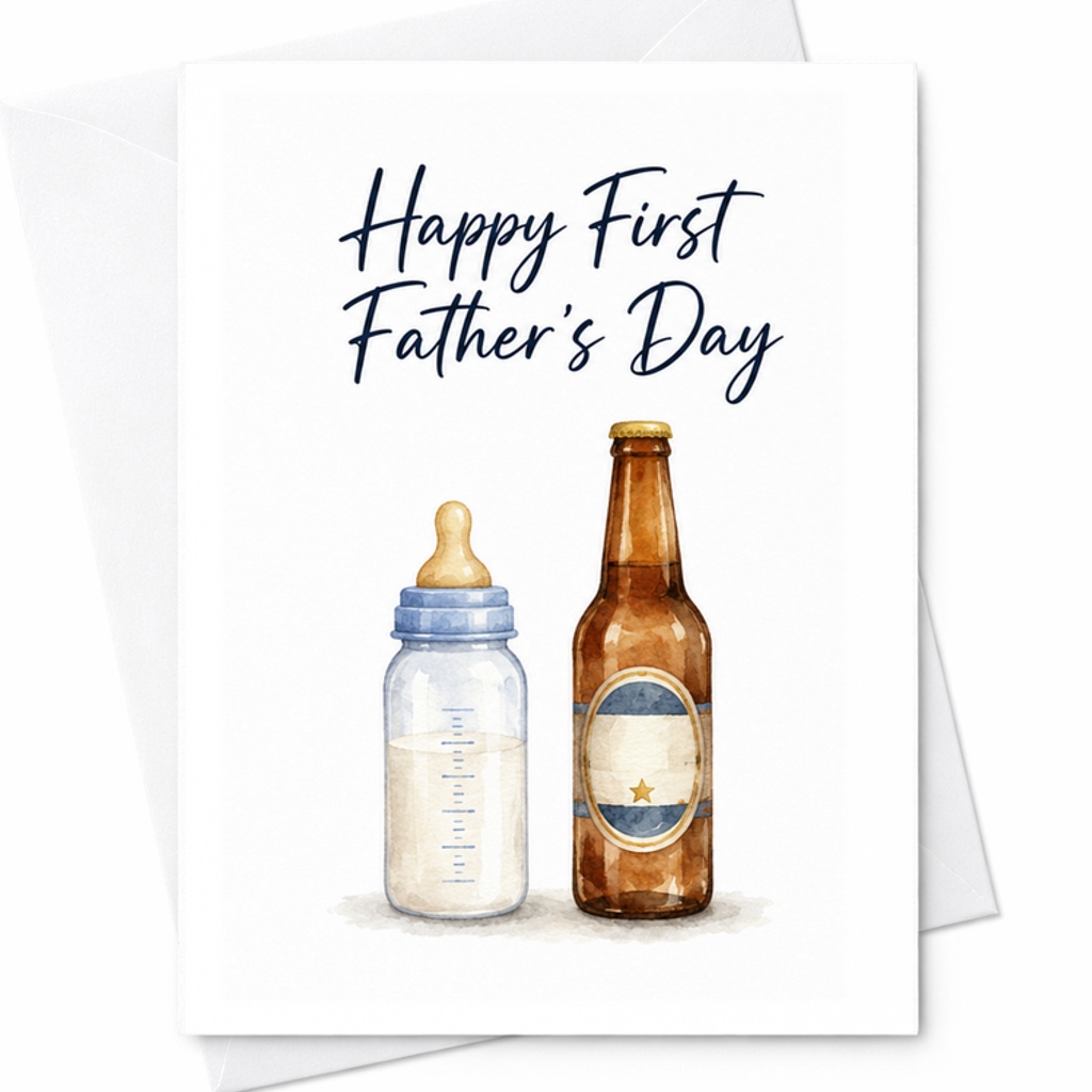 Happy First Father's Day Card New Dad Fathers Day Card First Time Dad Card Baby Bottle Beer Funny Dad C1580