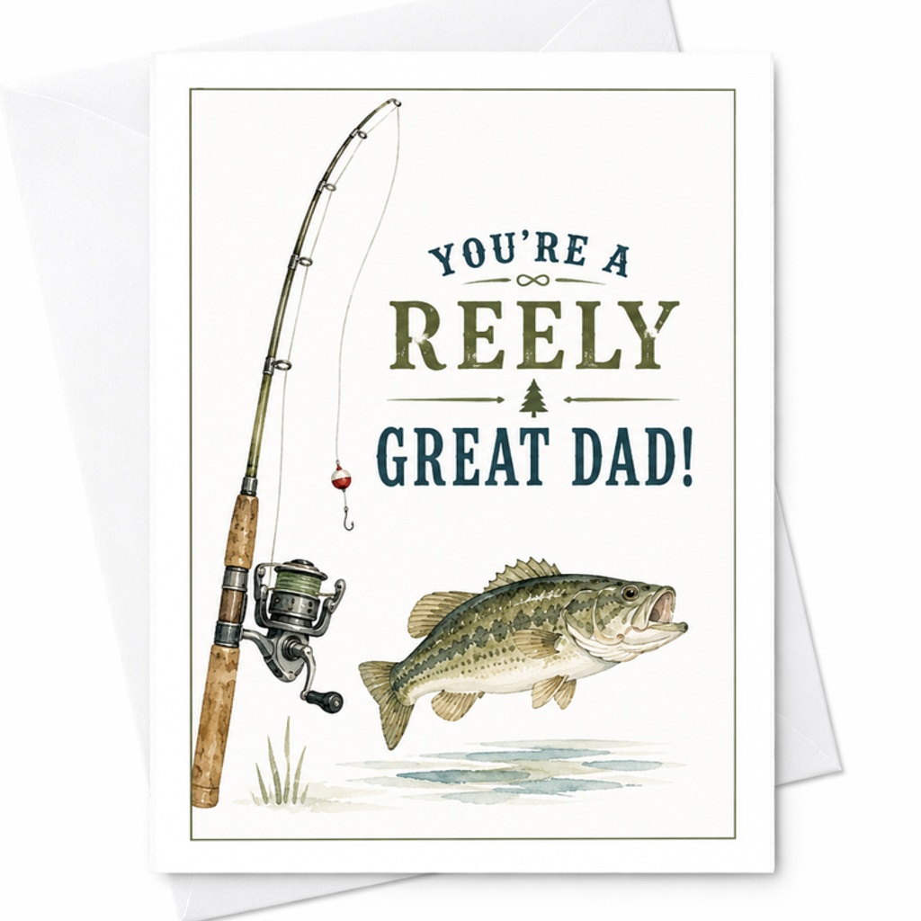 You're A Reely Great Dad Fishing Fathers Day Card Funny Fisherman Dad Card Bass Fishing Gift From Kids Wife C1586
