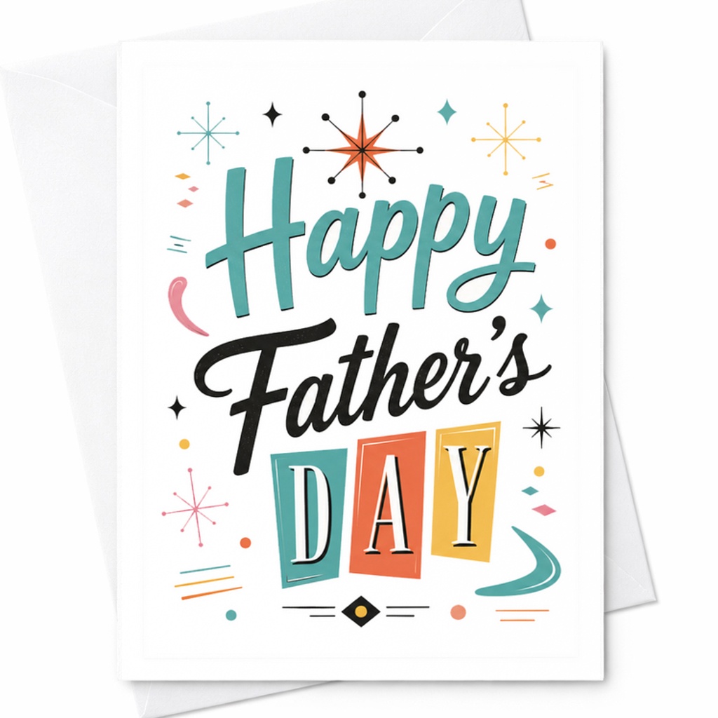 Happy Fathers Day Retro Mid Century Card Colorful Dad Card Minimal Fathers Day Card From Kids Husband Dad C1587