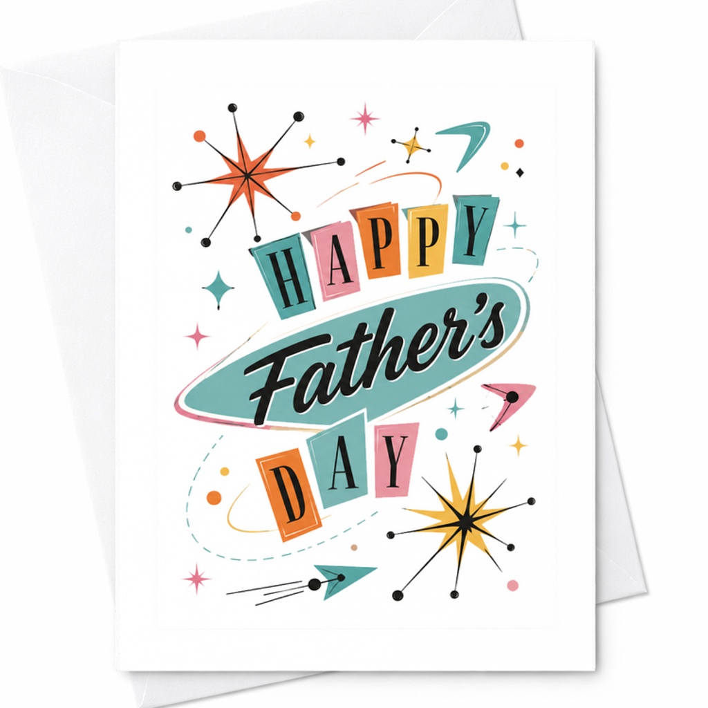 Happy Fathers Day Retro Mid Century Card Colorful Dad Card Minimal Fathers Day From Kids Husband Dad Card C1588