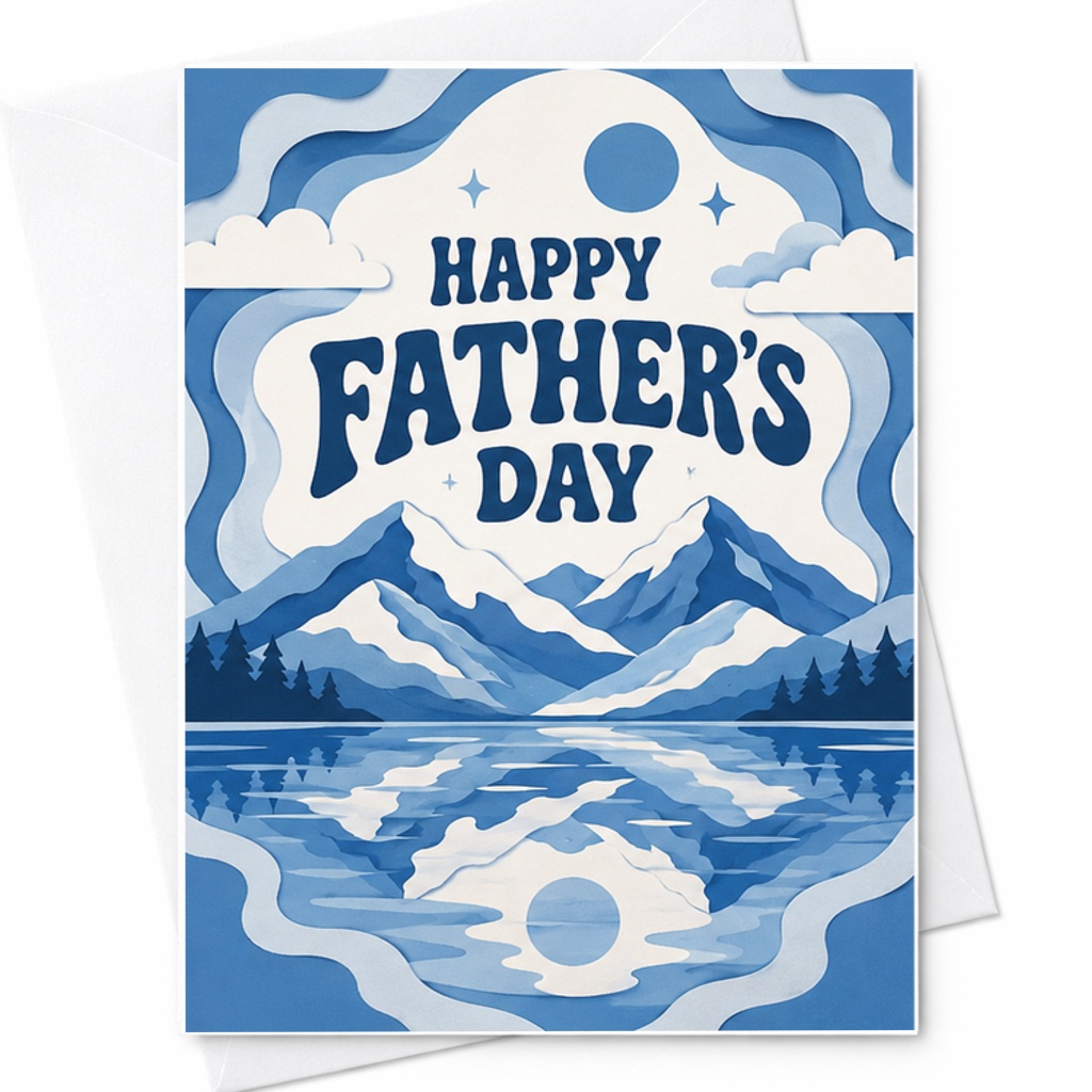 Happy Fathers Day Retro Mountain Lake Card Scenic Nature Dad Card Blue Mid Century Fathers Day Card C1590