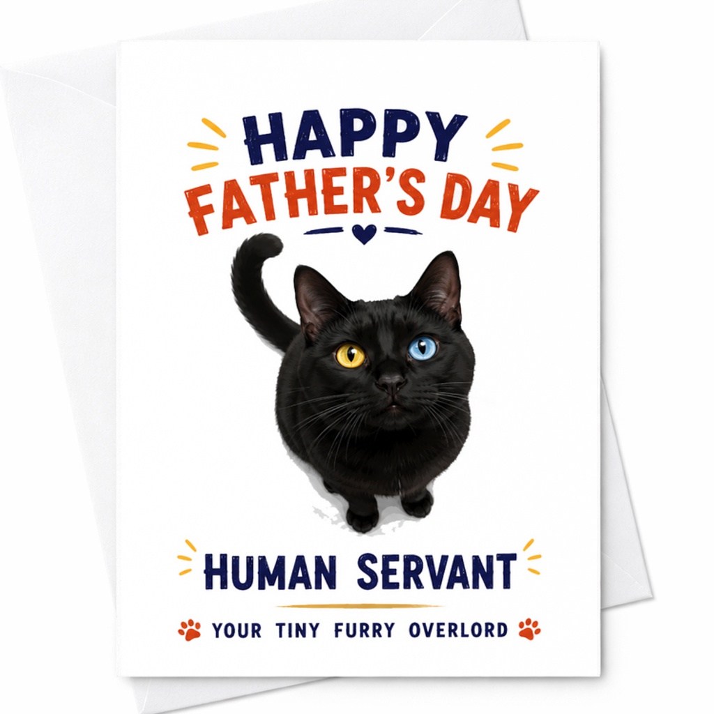 Happy Father’s Day Human Servant Funny Cat Dad Card Black Cat Fathers Day Card From Pet Owner Humor C1614