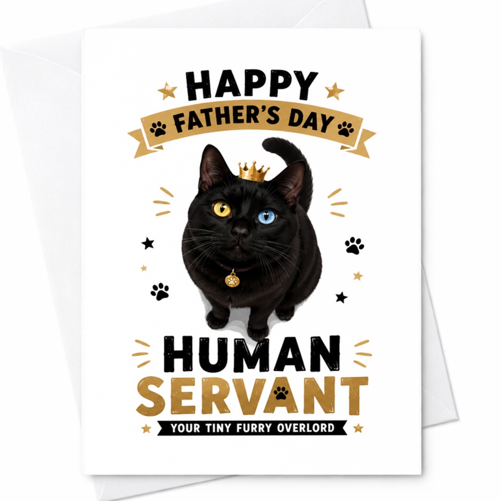 Happy Father’s Day Human Servant Funny Cat Dad Card Black Cat Fathers Day From Pet Owner Humor Card C1615
