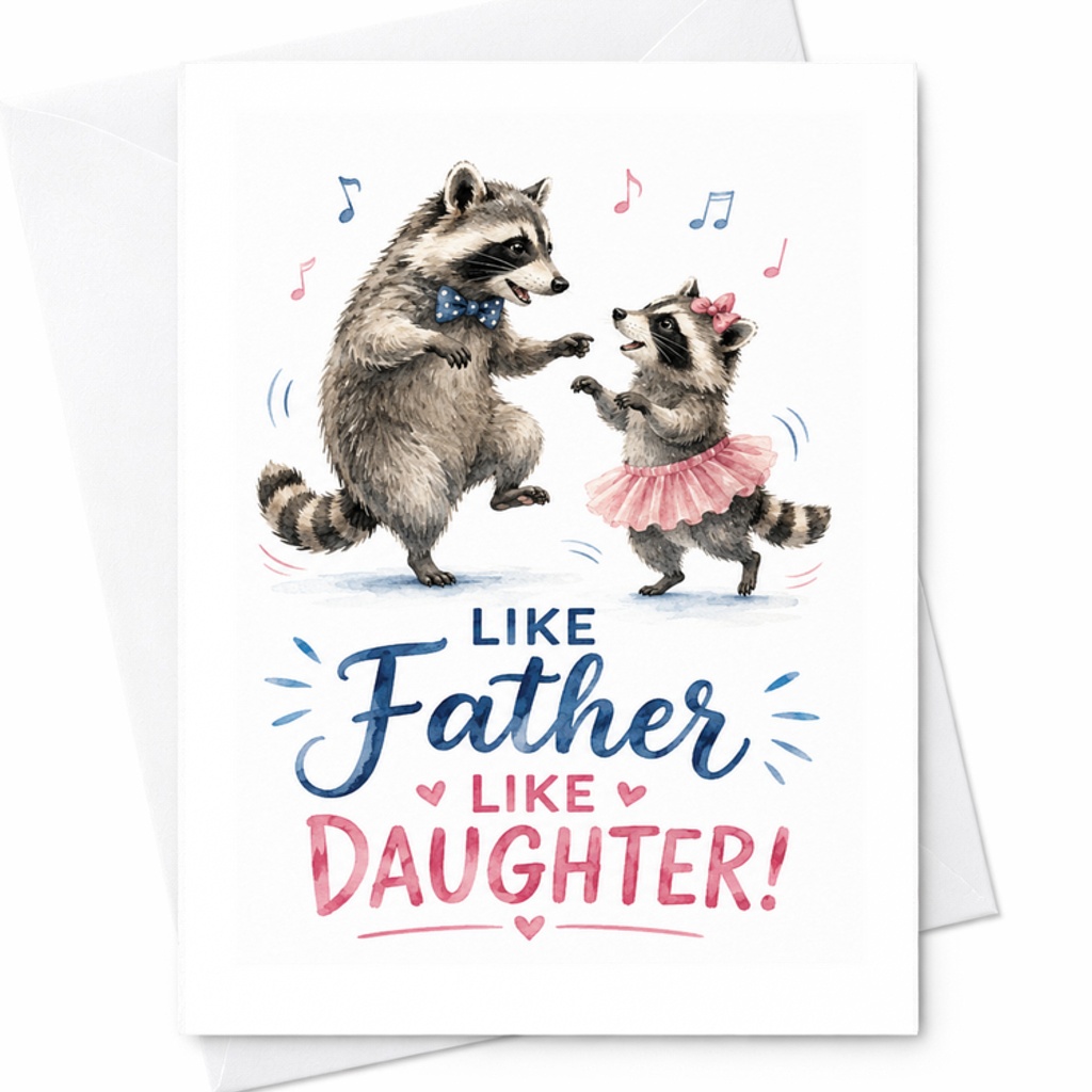 Like Father Like Daughter Funny Fathers Day Card Raccoon Dad Card Cute Animal Dad From Daughter Card C1623