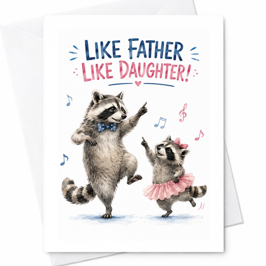 Like Father Like Daughter Funny Fathers Day Card Raccoon Dad Card Cute Animal Dad Card From Daughter C1622