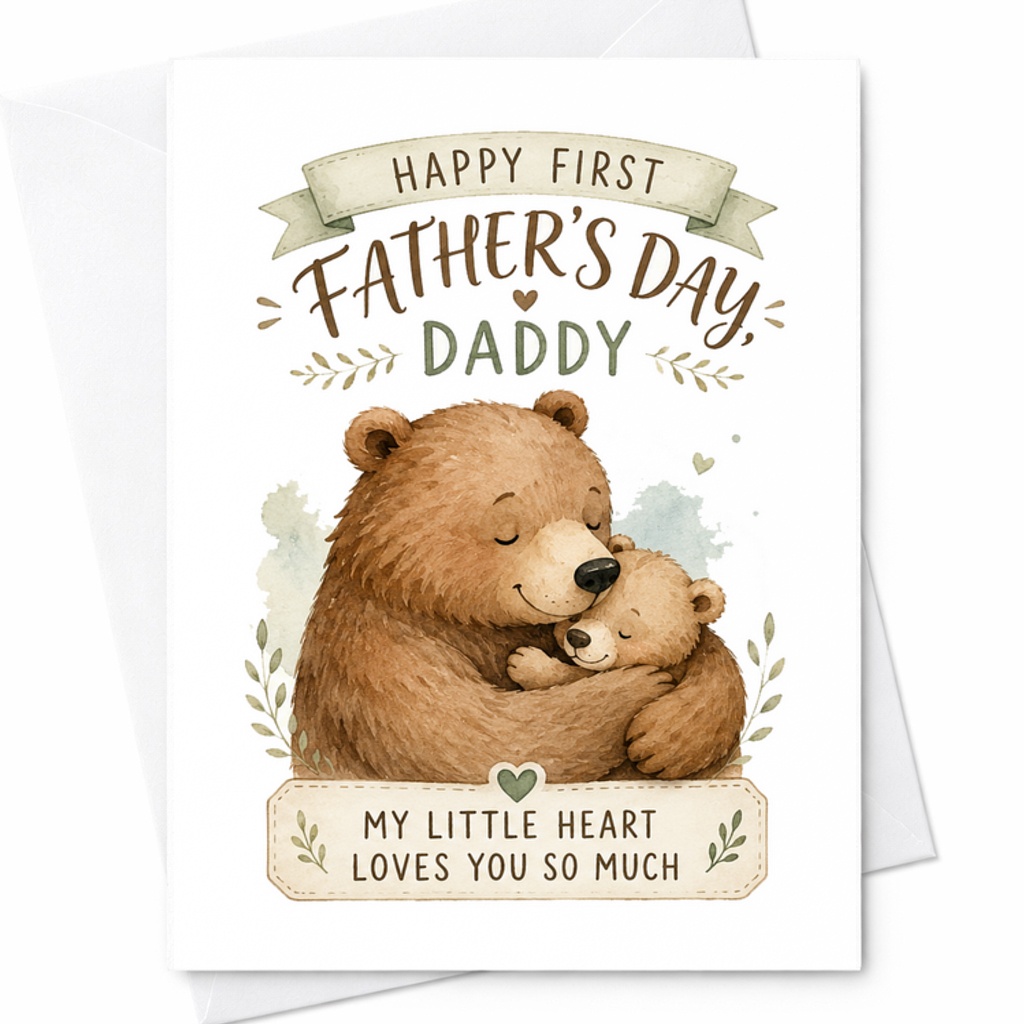 Happy First Father’s Day Daddy Card From Baby Cute Bear Fathers Day Card New Dad From Daughter Card C1636