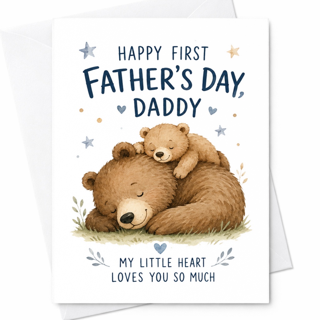 Happy First Father’s Day Daddy Card From Baby Cute Bear Fathers Day Card New Dad Card From Daughter C1635