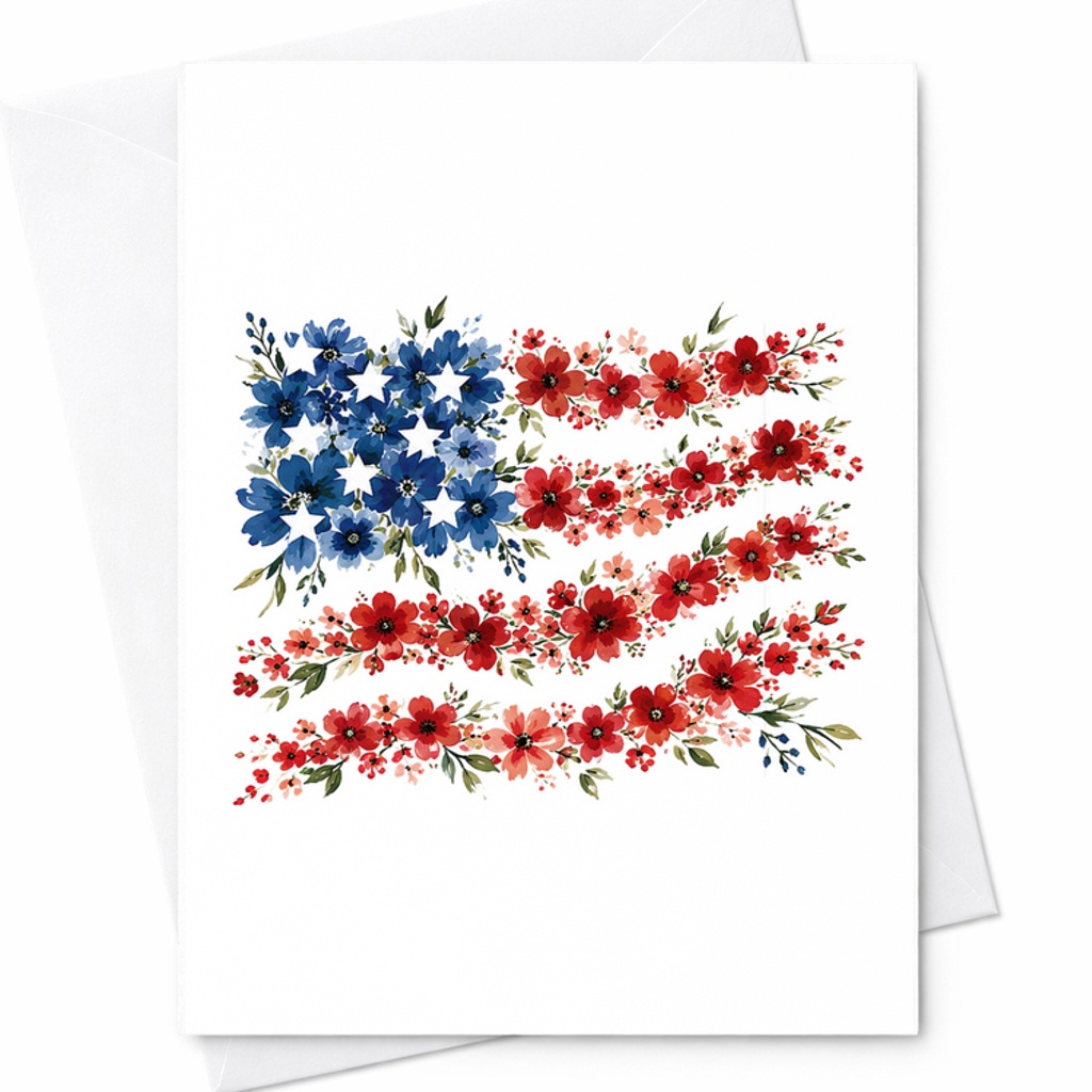 Floral American Flag Patriotic 4th Of July Card Cottagecore Americana Flower Flag Summer Decor Gift C1654