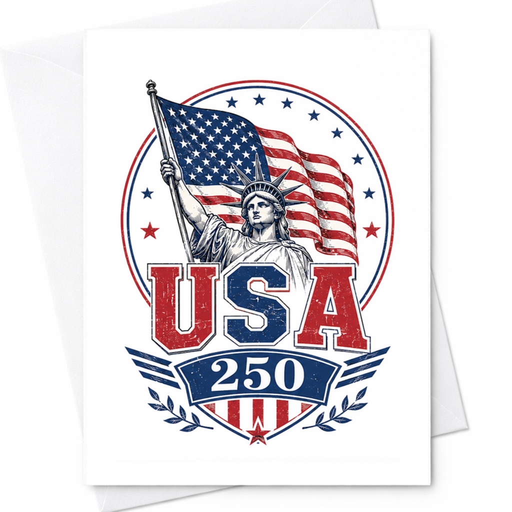USA 250 Patriotic 4th Of July Card 1776 Bicentennial America Card Retro USA Flag Liberty C1667