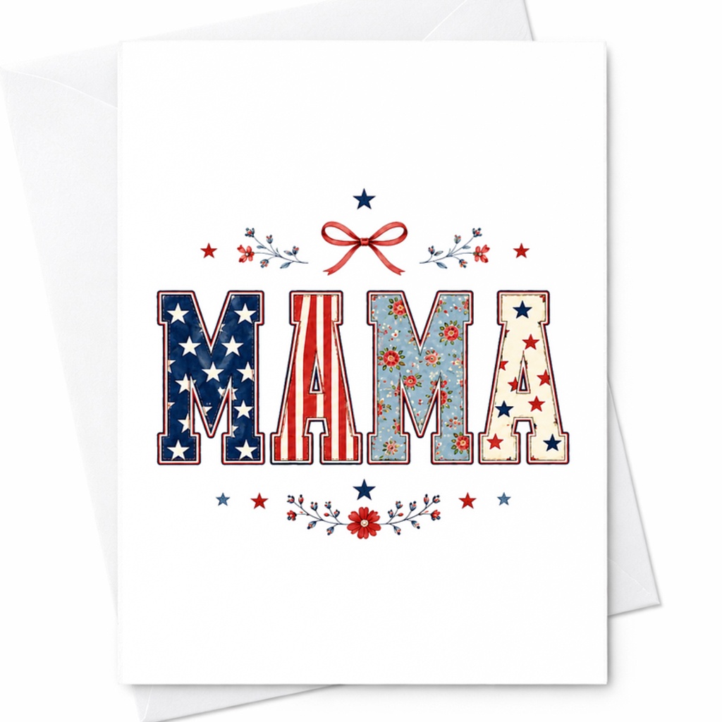 Mama Patriotic 4th Of July Card Coquette America Card Retro Americana Mom Independence Day Card C1668
