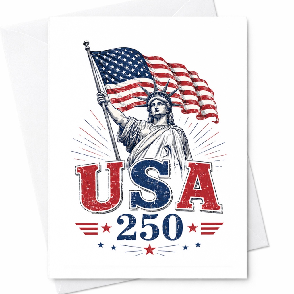 USA 250 Patriotic 4th Of July Card 1776 Bicentennial America Card Retro USA Flag Liberty Card C1666