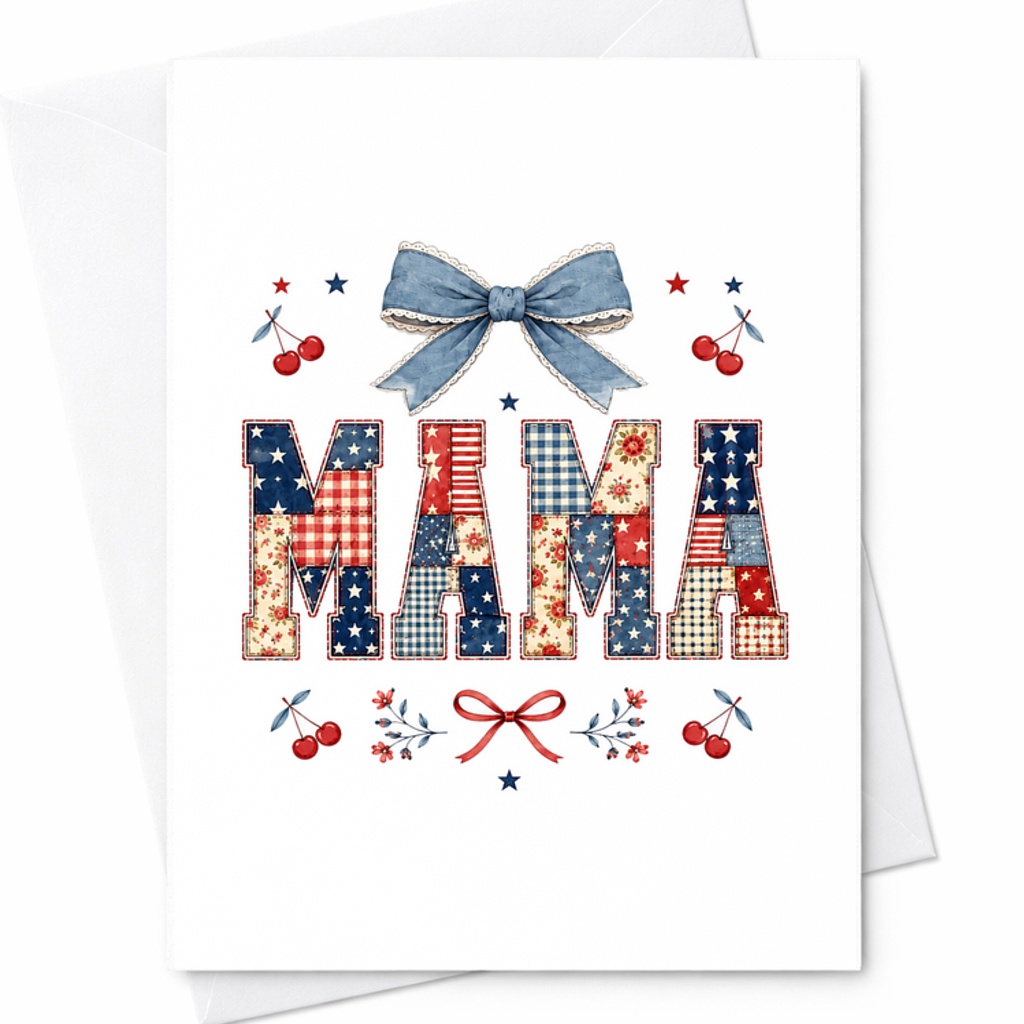 Mama Patriotic 4th Of July Card Coquette America Card Retro Americana Mom Independence Day C1669