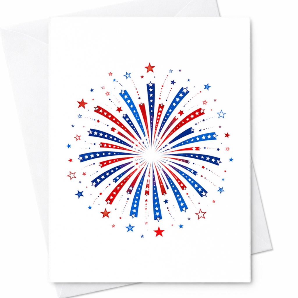 Patriotic Firework Burst 4th Of July Card Red White Blue Americana Independence Day Celebration Card C1670