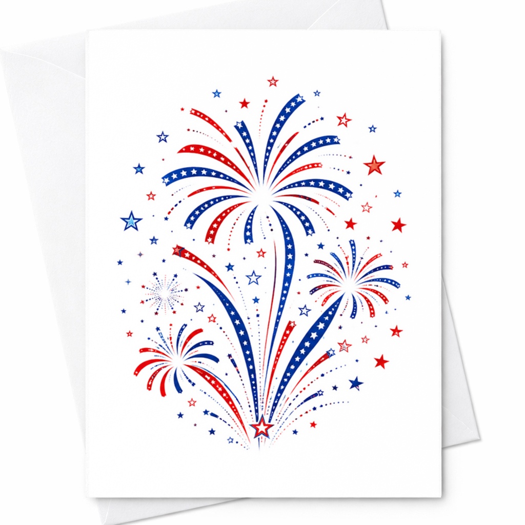 Patriotic Firework Burst 4th Of July Card Red White Blue Americana Independence Day Celebration C1671