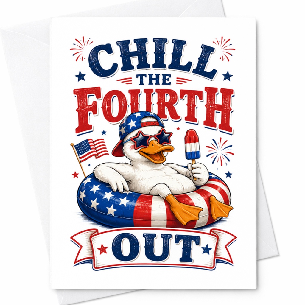 Chill The Fourth Out Patriotic Duck 4th Of July Card Funny Americana Independence Day Duck Card C1676