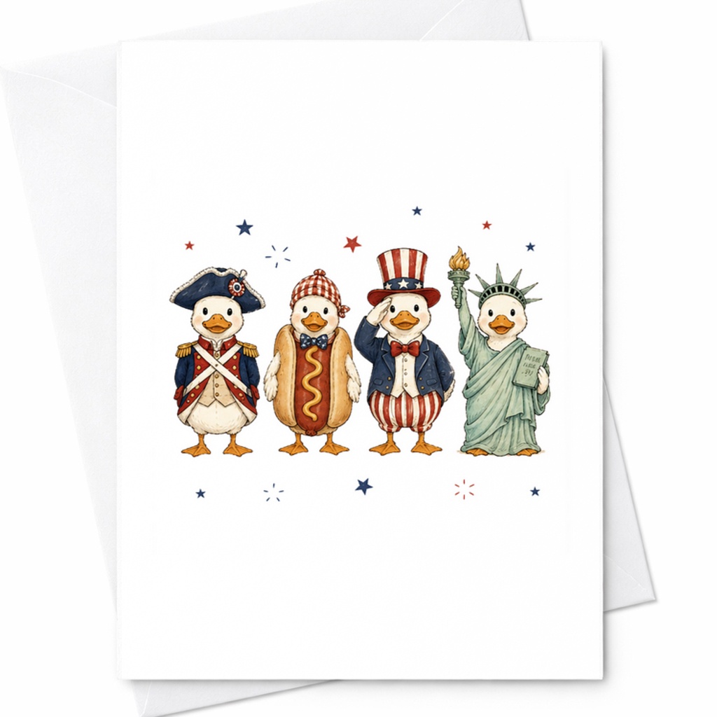 Patriotic Duck 4th Of July Card Americana Duck Card Funny USA Duck Independence Day Card C1674