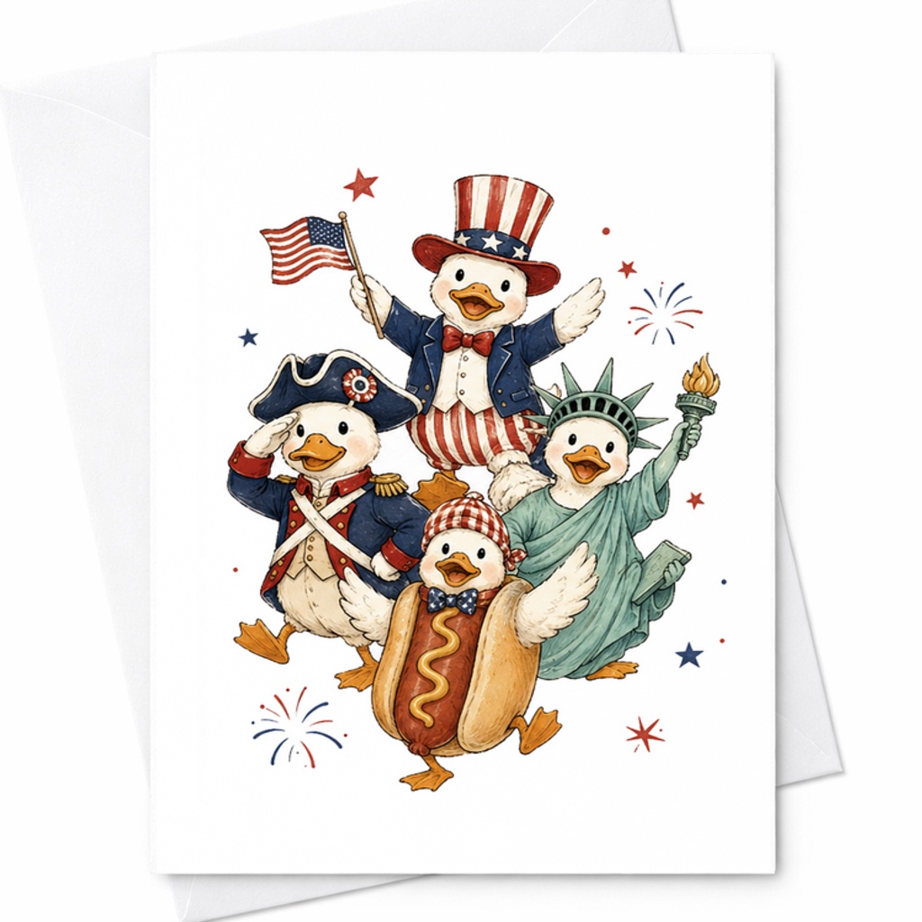 Patriotic Duck 4th Of July Card Americana Duck Card Funny USA Duck Independence Day C1675