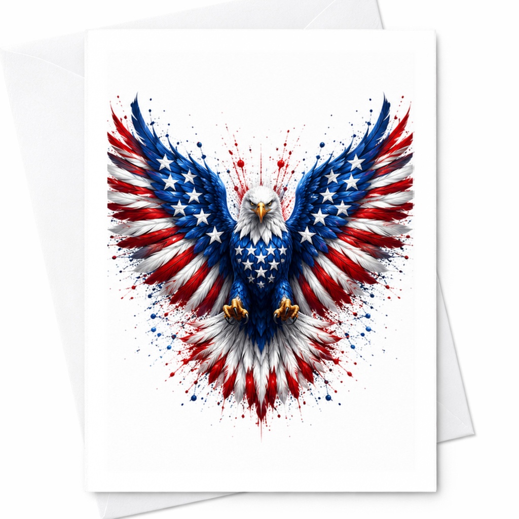 Patriotic Eagle America Flag 4th Of July Card USA Eagle Wings Independence Day Americana Card C1683