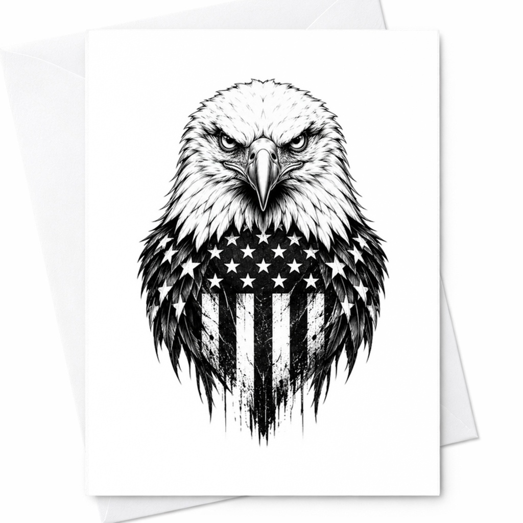 Patriotic Eagle America Flag 4th Of July Card USA Eagle Americana Independence Day Card C1681