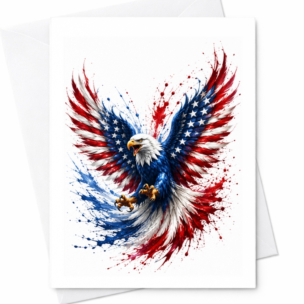 Patriotic Eagle America Flag 4th Of July Card USA Eagle Wings Independence Day Americana C1684