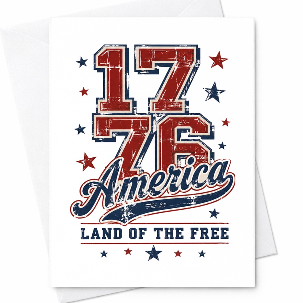 1776 America Land Of The Free Patriotic 4th Of July Card Retro Americana Independence Day Card C1685