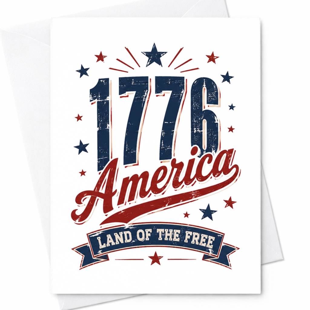 1776 America Land Of The Free Patriotic 4th Of July Card Retro Americana Independence Day C1686