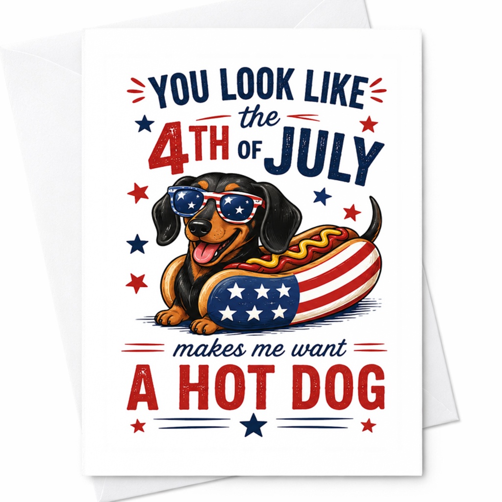 You Look Like The 4th Of July Makes Me Want A Hot Dog Funny Patriotic Dachshund Independence Day Card C1691