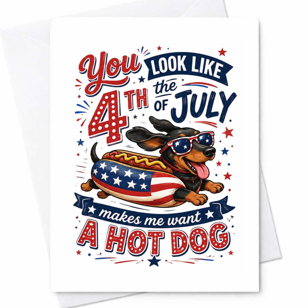 You Look Like The 4th Of July Makes Me Want A Hot Dog Card Funny Patriotic Dachshund Independence Day C1692