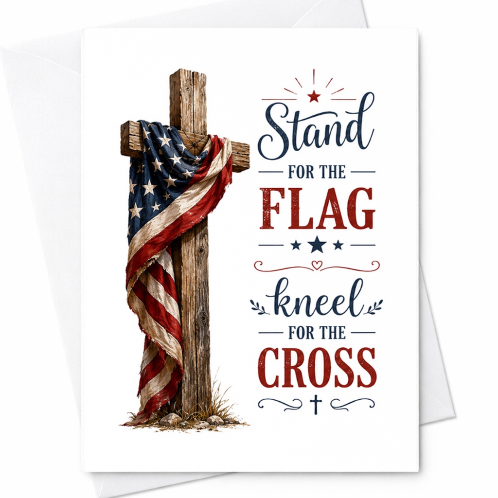 Stand For The Flag Kneel For The Cross Patriotic Christian Card 4th Of July Faith America C1700