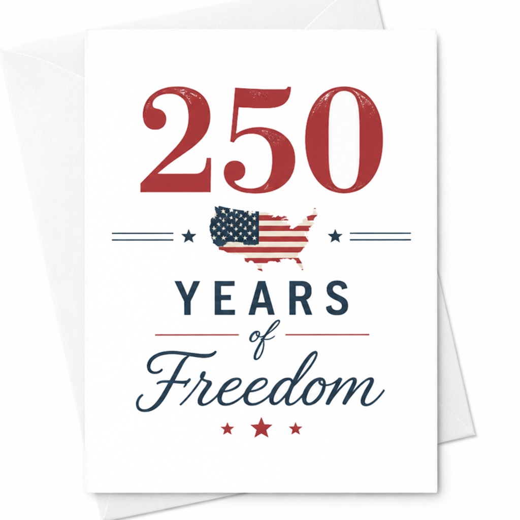 250 Years Of Freedom Patriotic America Card 1776 2026 Independence Day 4th Of July USA C1702