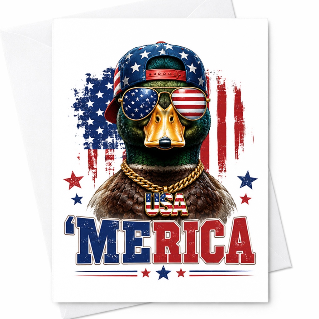 USA Merica Funny Patriotic Duck Card America Mallard Independence Day 4th Of July Duck C1716