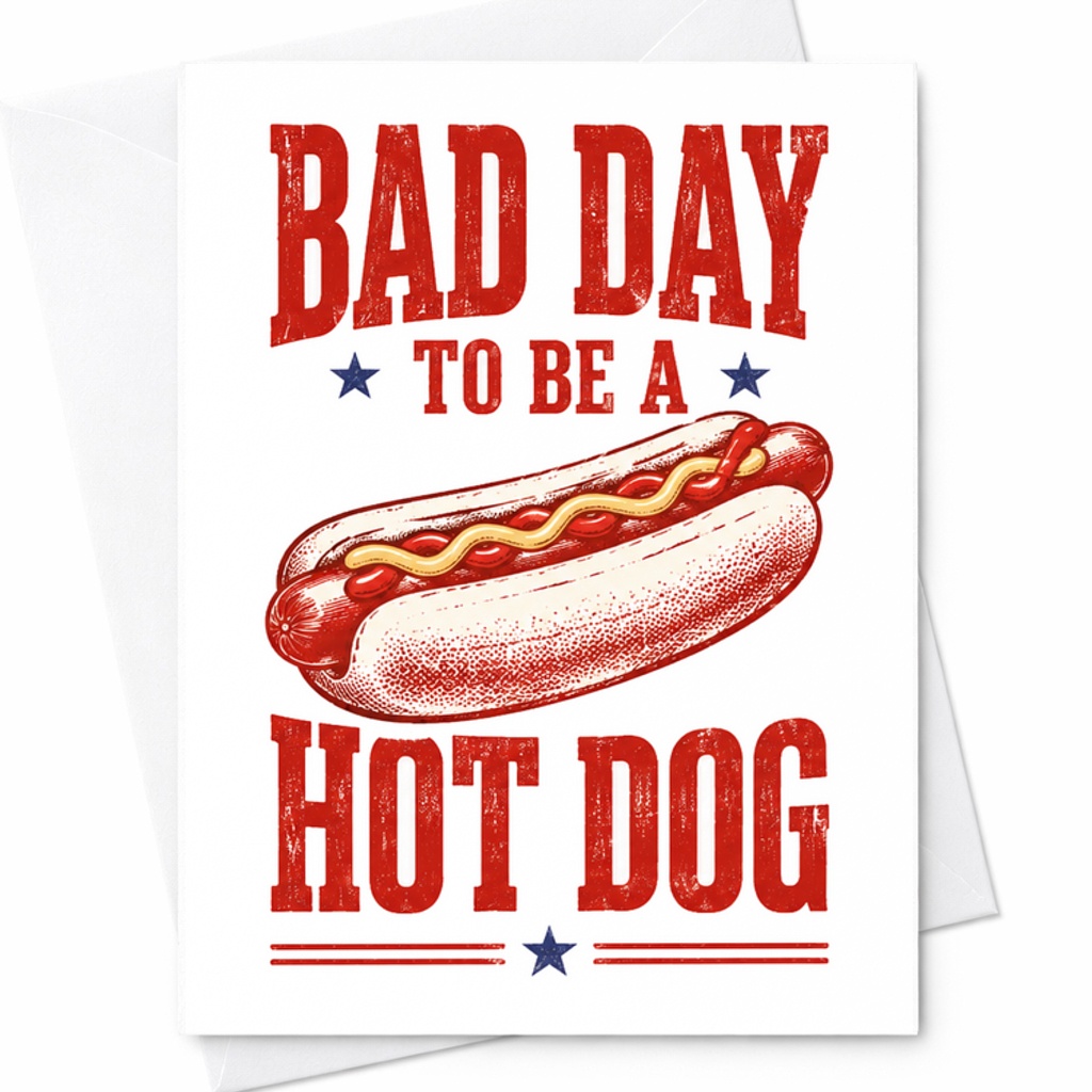 Bad Day To Be A Hot Dog Funny 4th Of July Card Patriotic BBQ Independence Day Hotdog Card C1713