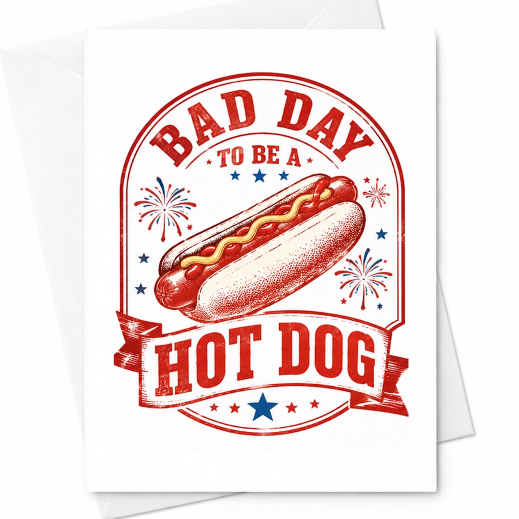 Bad Day To Be A Hot Dog Funny 4th Of July Card Patriotic BBQ Independence Day Hotdog C1714