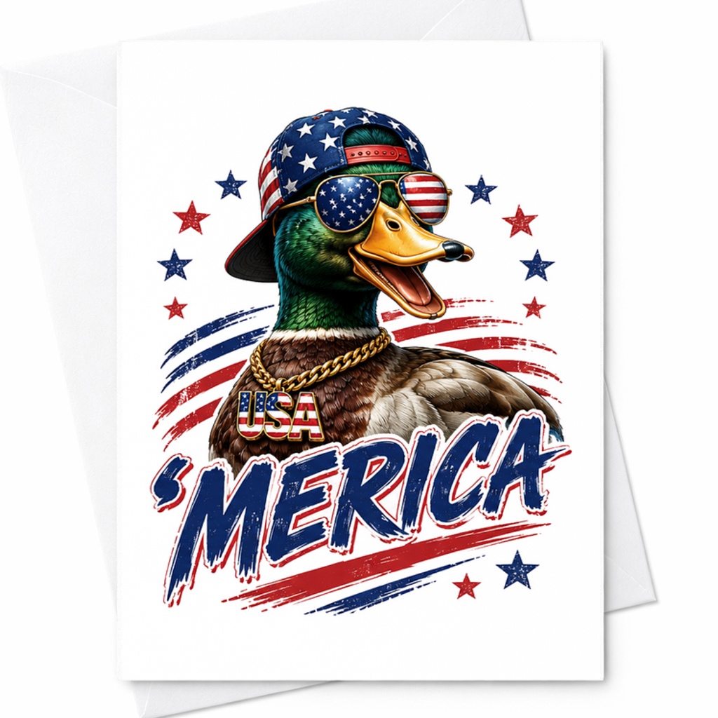 USA Merica Funny Patriotic Duck Card America Mallard Independence Day 4th Of July Duck Card C1715