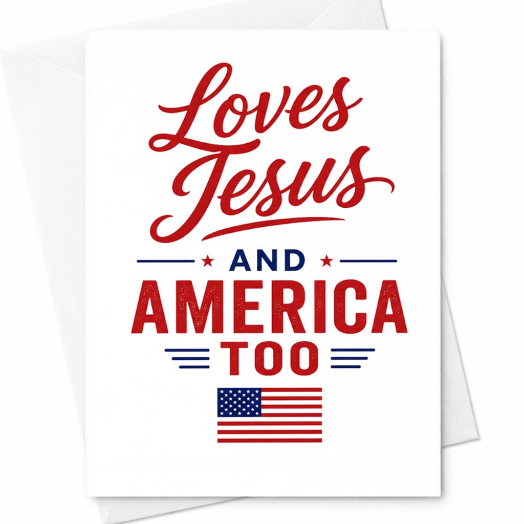 Loves Jesus And America Too Patriotic 4th Of July Card Christian USA Flag Independence Day Card C1757