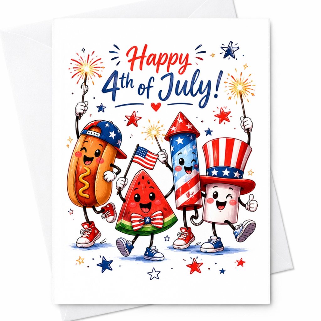 Happy 4th Of July Cute Patriotic Food Characters Fireworks Americana Independence Day Celebration C1764