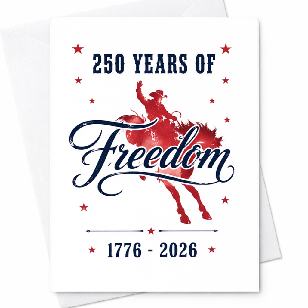 250 Years Of Freedom Patriotic Cowboy 4th Of July Card Americana Western Independence Day Card C1768