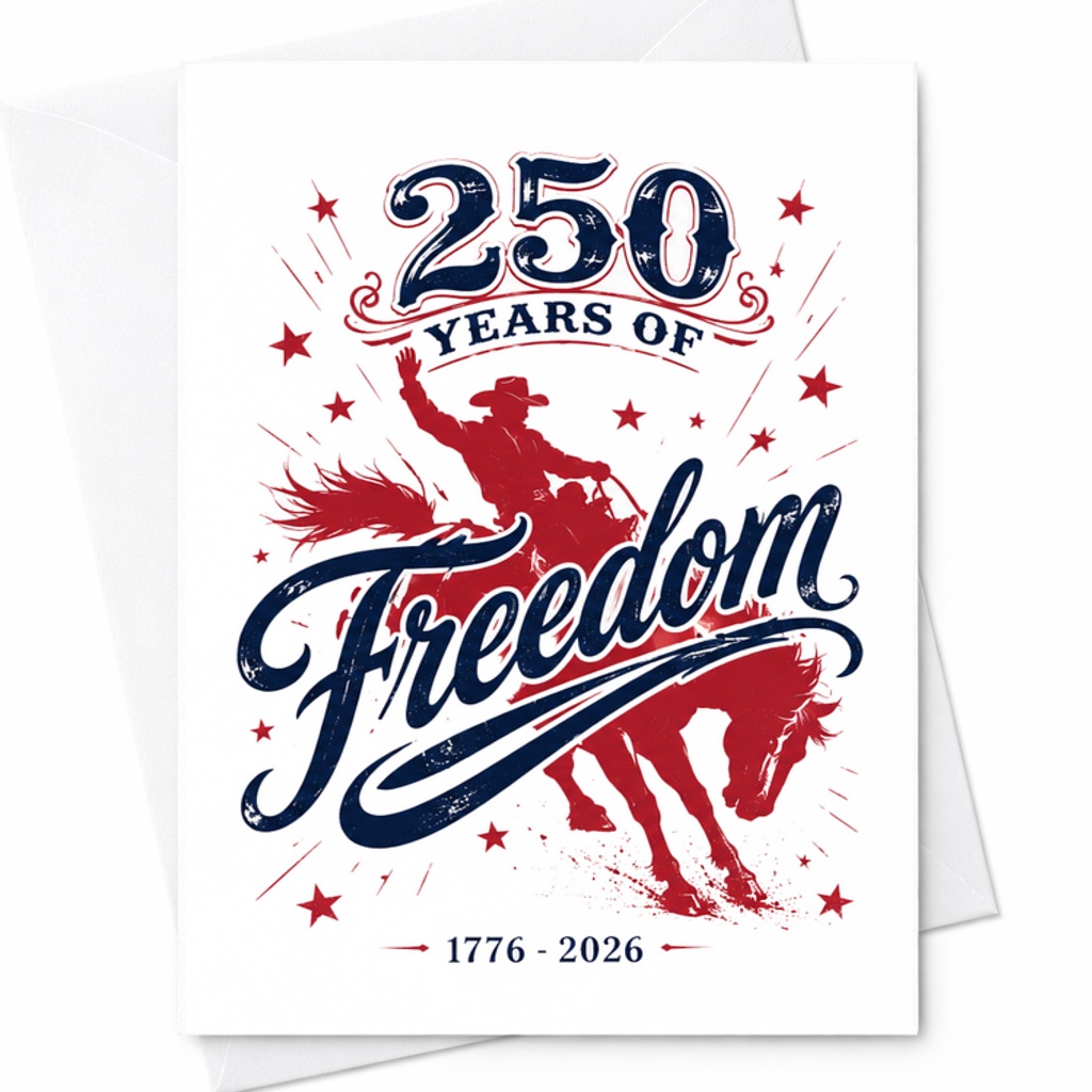 250 Years Of Freedom Patriotic Cowboy 4th Of July Card Americana Western Independence Day C1769