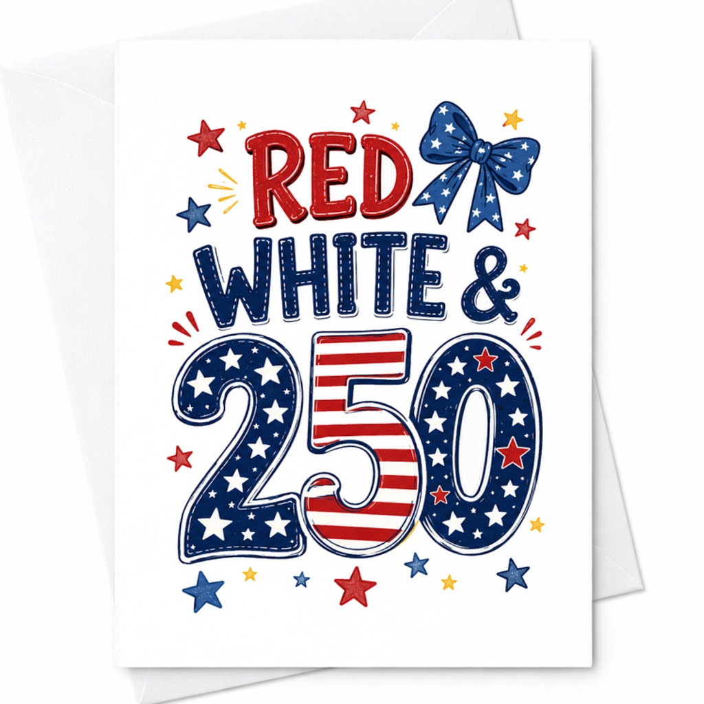 Red White And 250 Patriotic 4th Of July Card Americana Stars Stripes Independence Day Celebration Card C1776