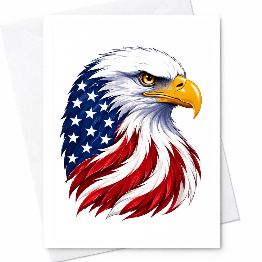 Patriotic American Eagle 4th Of July Card USA Flag Americana Freedom Independence Day Art Card C1780