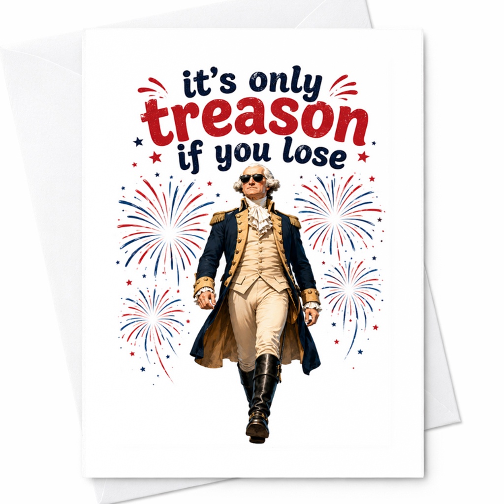 It’s Only Treason If You Lose Funny George Washington 4th Of July Patriotic Humor Card C1786